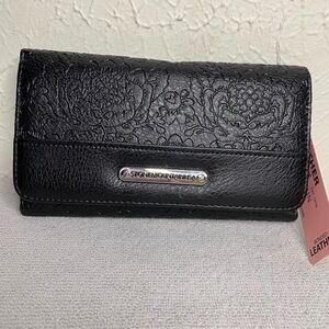 Stone Mountain Black Floral Trifold Wallet NWT